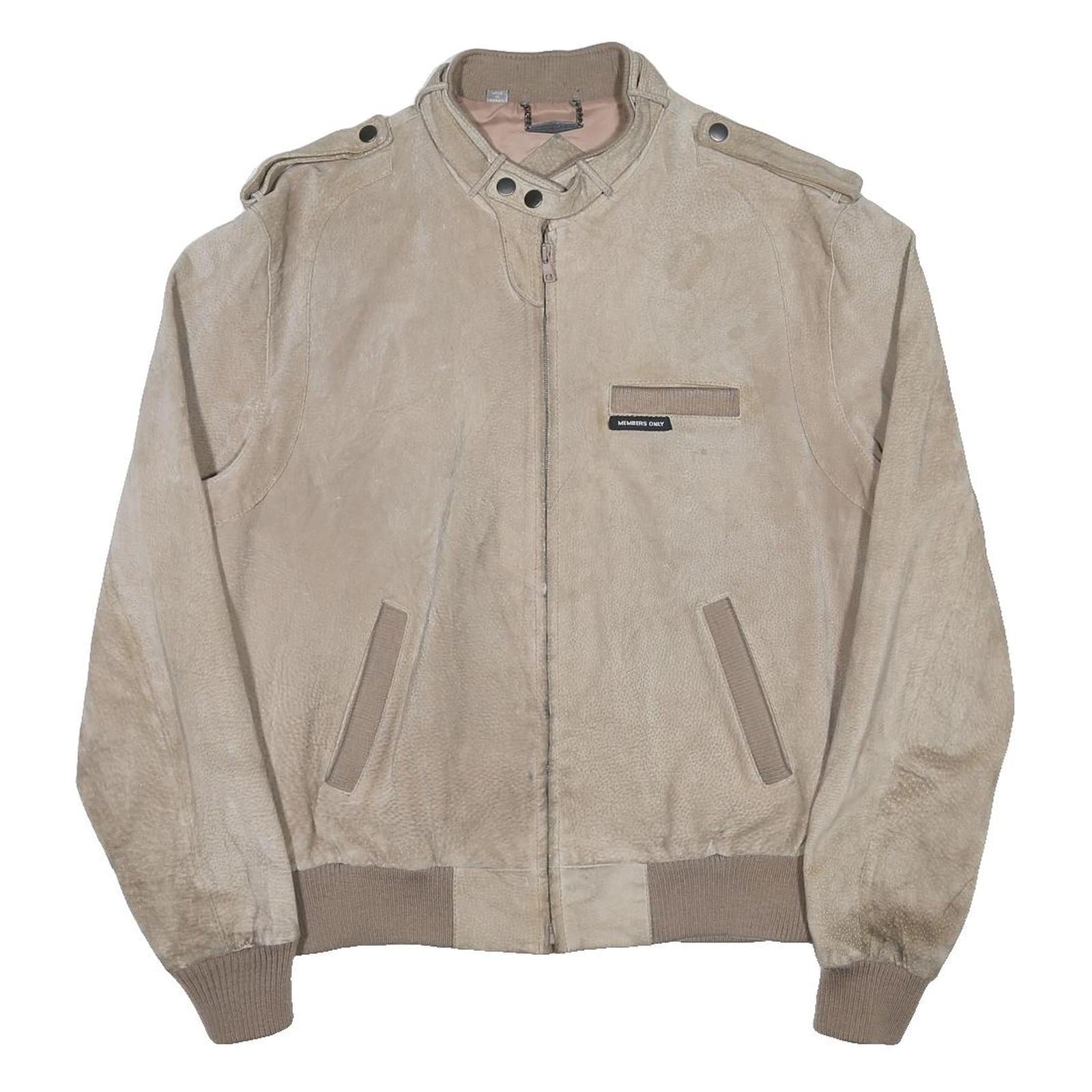 MEMBERS ONLY Mens Beige Leather Bomber Jacket M Suede Style Zip Closure