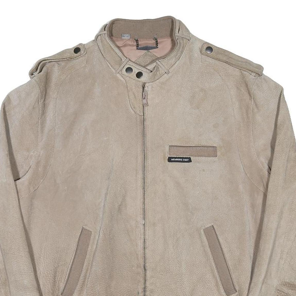 MEMBERS ONLY Mens Beige Leather Bomber Jacket M Suede Style Zip Closure