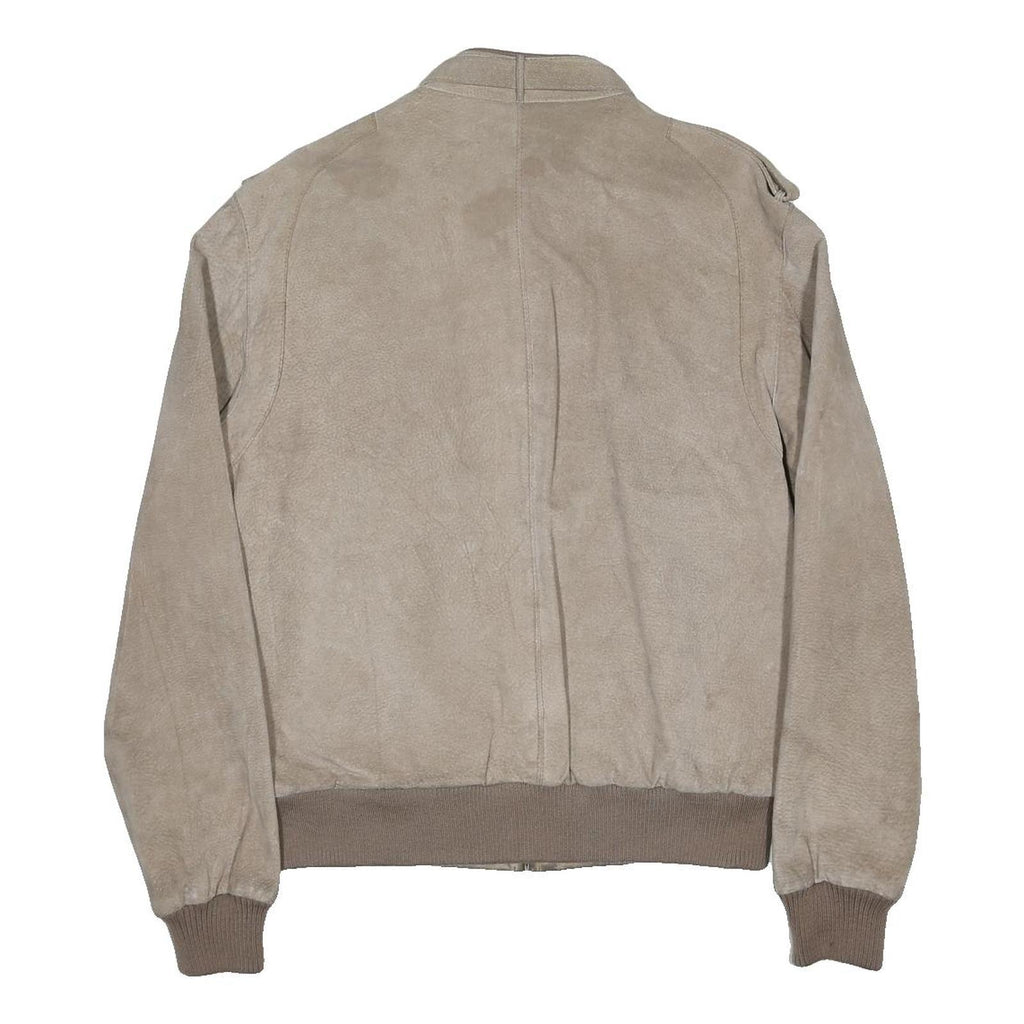 MEMBERS ONLY Mens Beige Leather Bomber Jacket M Suede Style Zip Closure