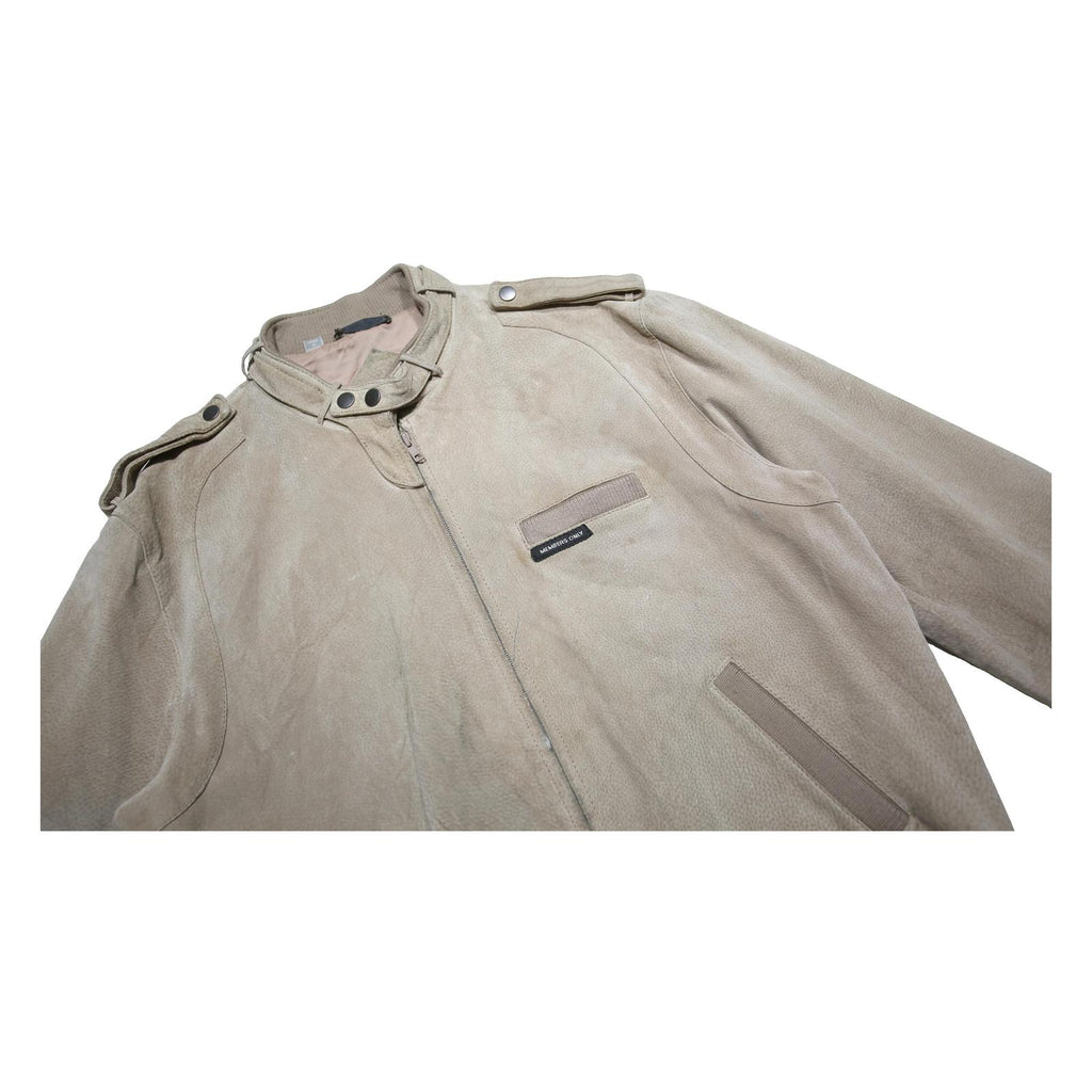 MEMBERS ONLY Mens Beige Leather Bomber Jacket M Suede Style Zip Closure