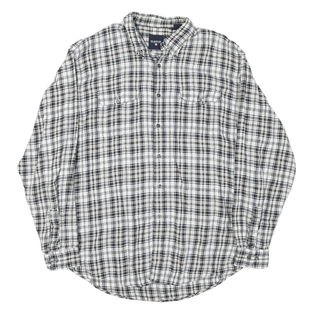 FILA Mens Black & White Check Shirt XL Button Down Cotton Casual Regular Fit