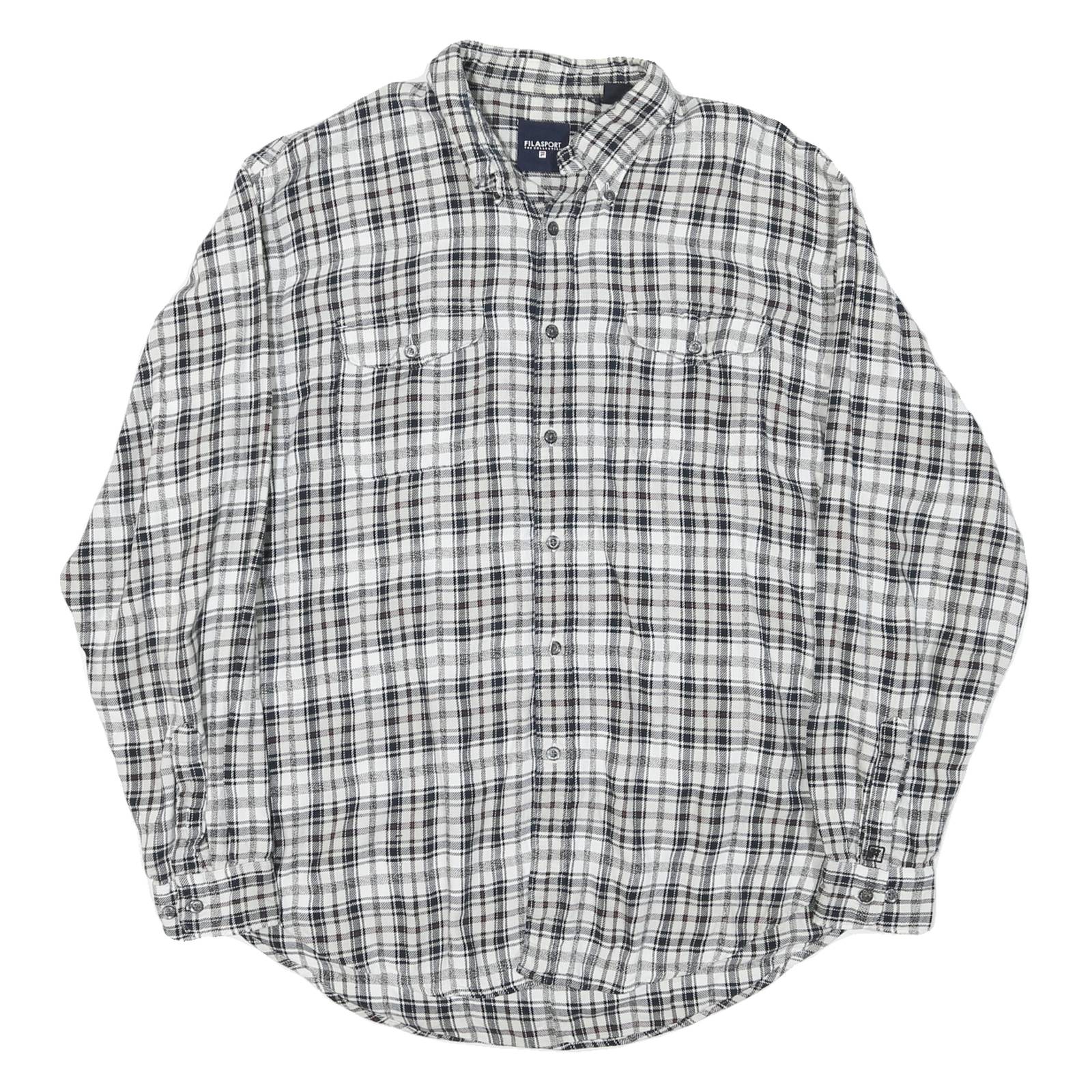 FILA Mens Black & White Check Shirt XL Button Down Cotton Casual Regular Fit