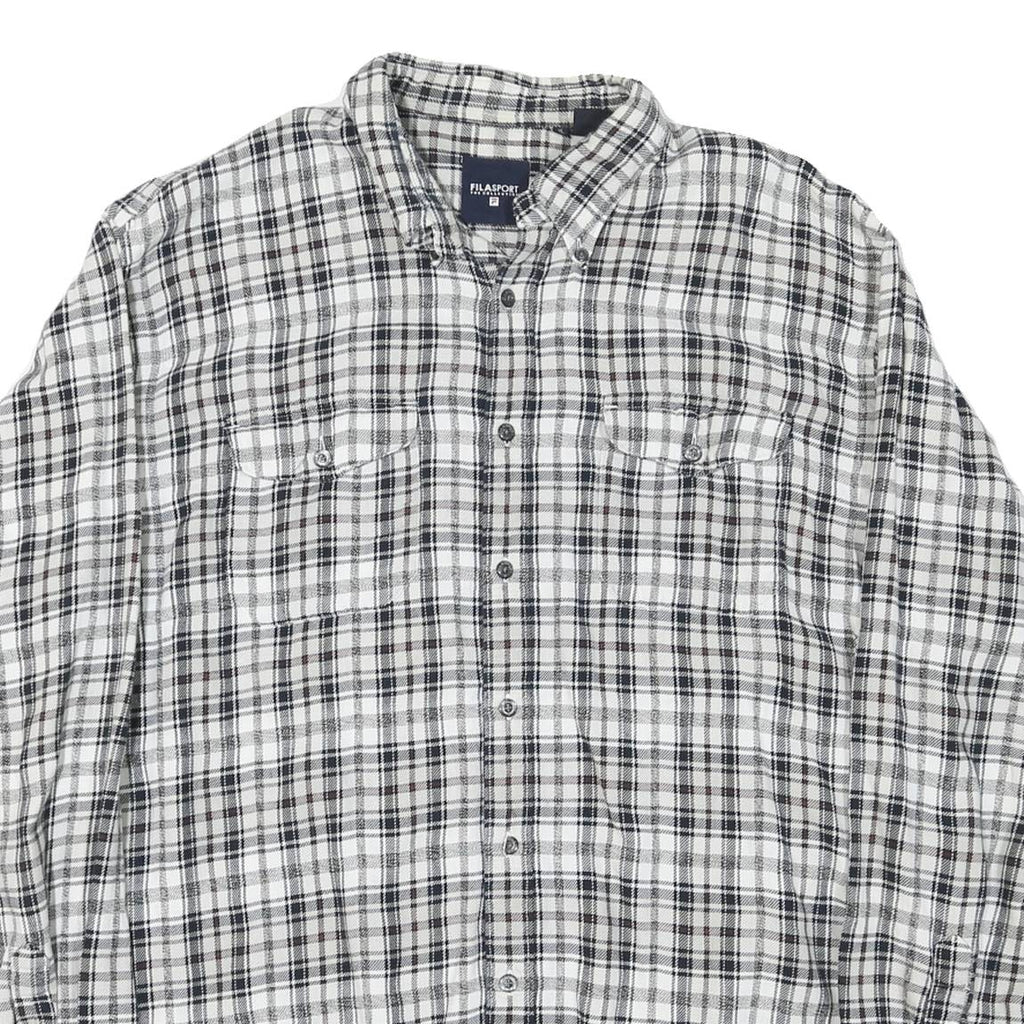 FILA Mens Black & White Check Shirt XL Button Down Cotton Casual Regular Fit
