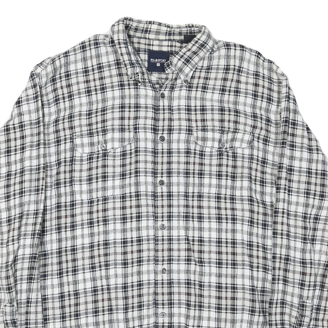 FILA Mens Black & White Check Shirt XL Button Down Cotton Casual Regular Fit