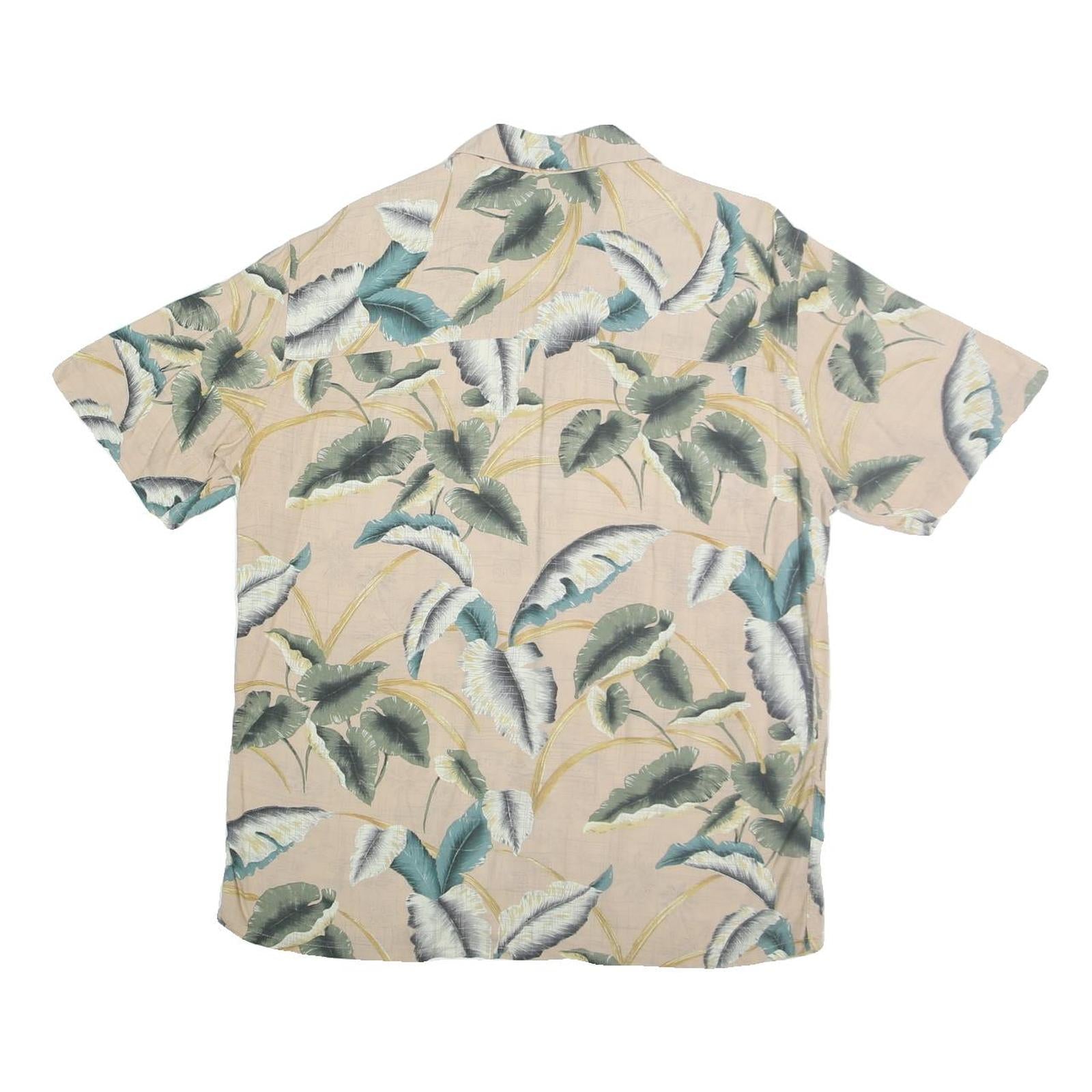 ISLAND SHORES Mens Beige Green Floral Cotton Shirt M Lightweight Casual
