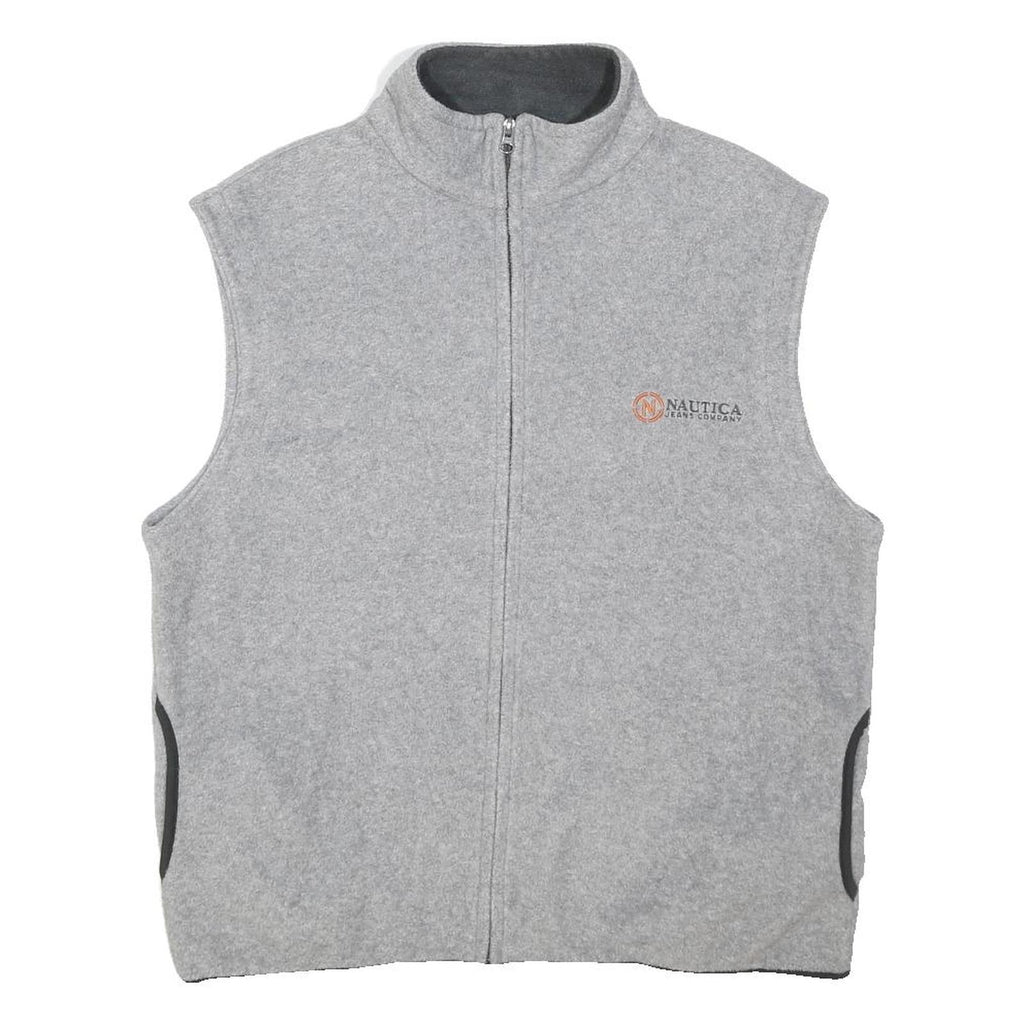 NAUTICA Mens Grey Fleece Sleeveless Jacket L Polyester Blend Zip Casual Outdoor