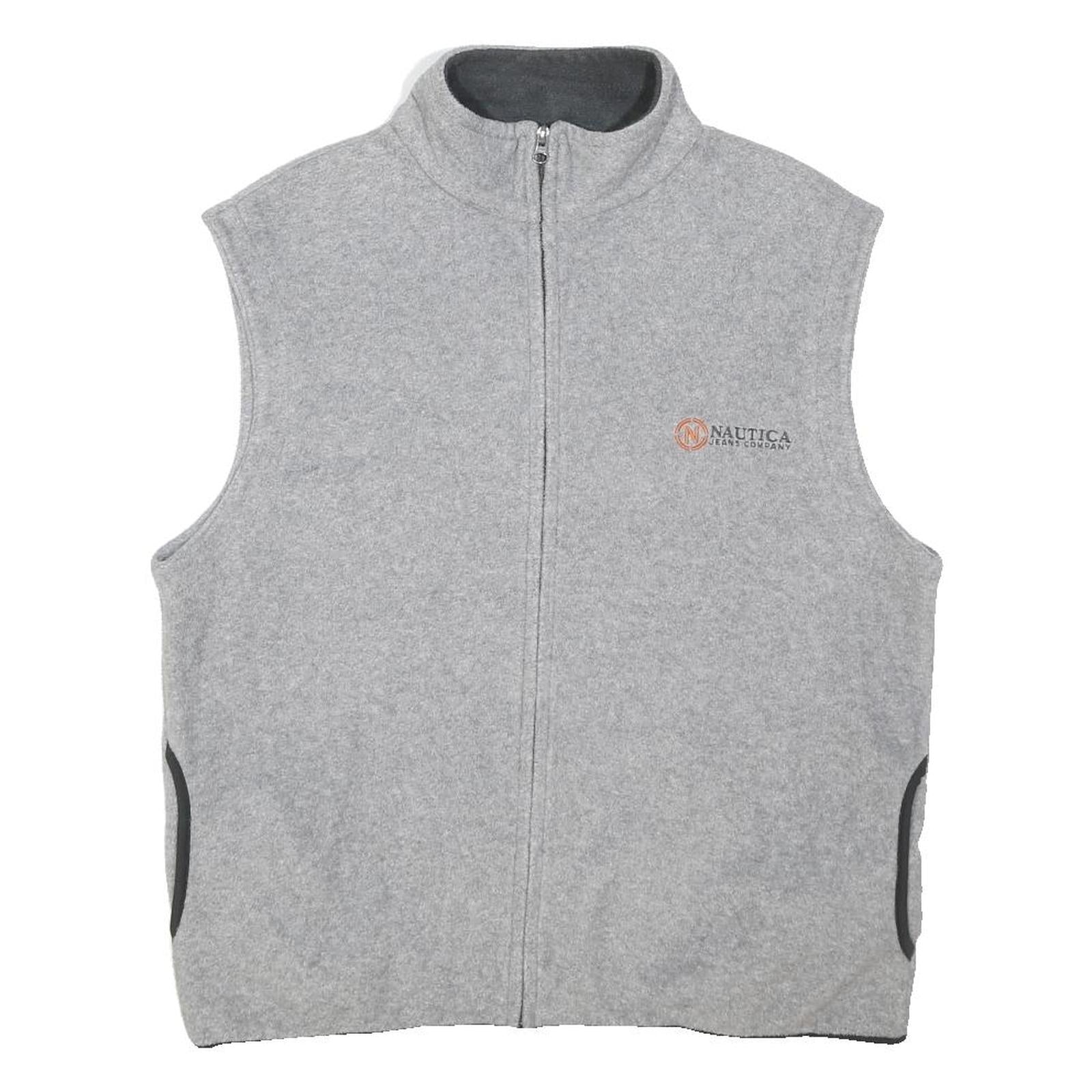 NAUTICA Mens Grey Fleece Sleeveless Jacket L Polyester Blend Zip Casual Outdoor