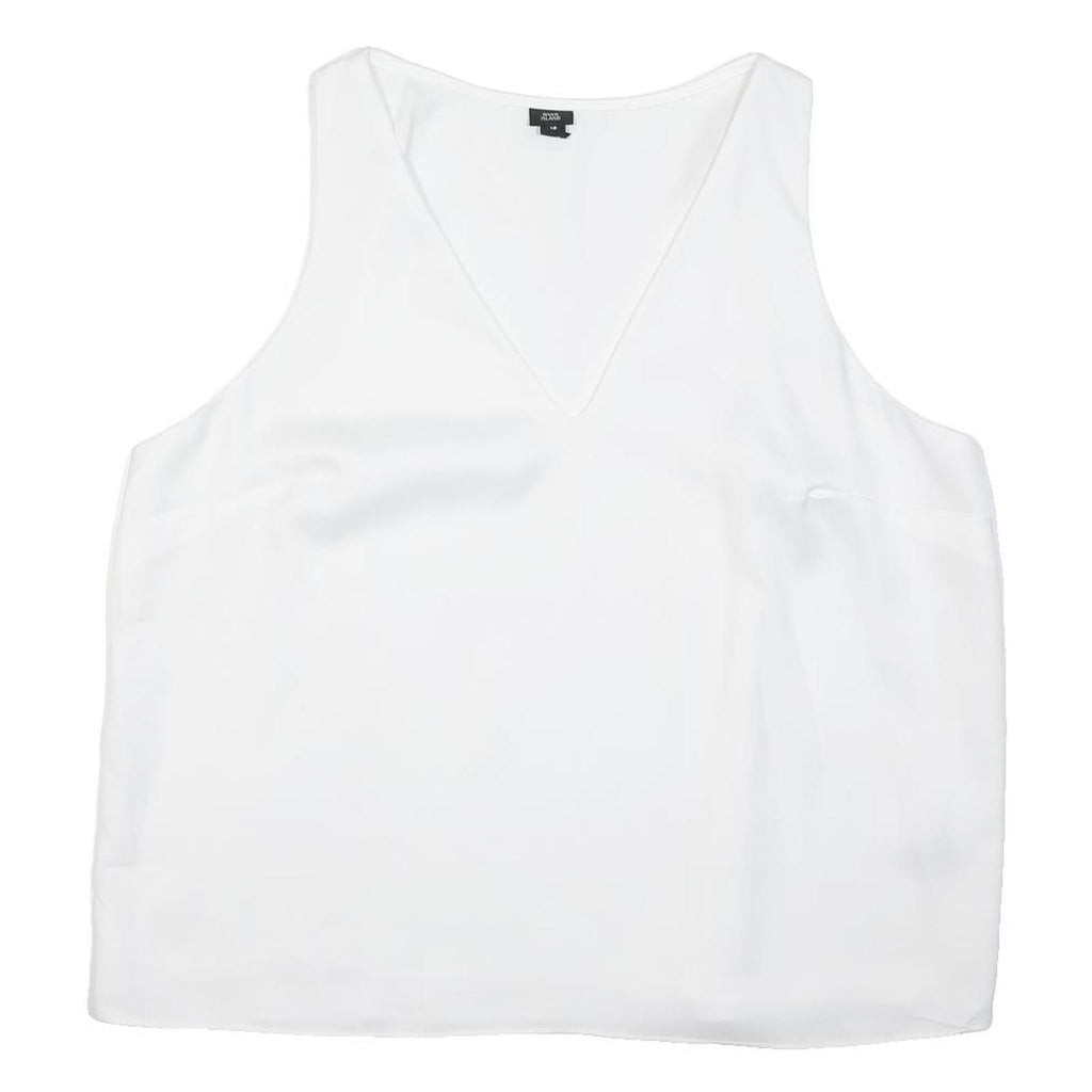 RIVER ISLAND Womens White Sleeveless V-Neck Plain Top UK 18 Summer Casual