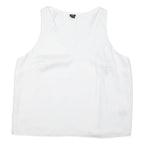 RIVER ISLAND Womens White Sleeveless V-Neck Plain Top UK 18 Summer Casual
