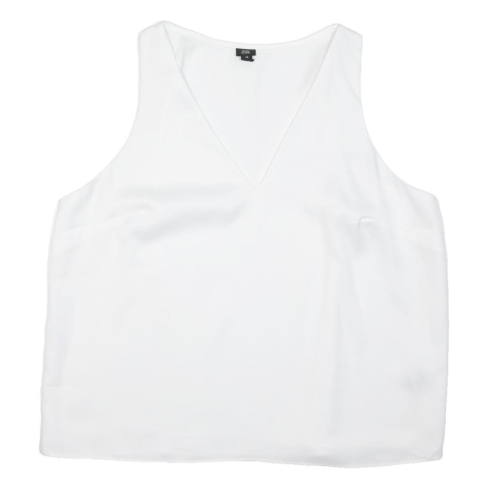 RIVER ISLAND Womens White Sleeveless V-Neck Plain Top UK 18 Summer Casual