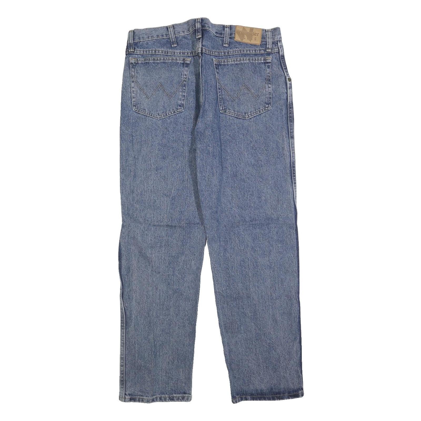 WRANGLER Mens Relaxed Blue Denim Cotton Blend Jeans W36 L30 Zip Closure Casual