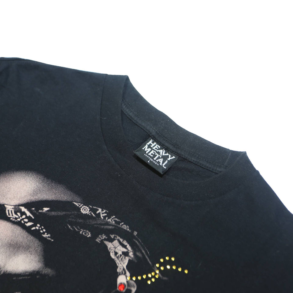 HEAVYMETAL Mens Black 2 Pac Graphic T-Shirt L Short Sleeve Crew Neck Vintage