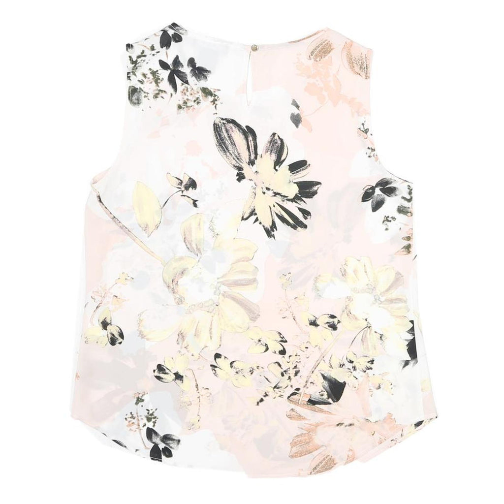 DKNY Womens Pink & Black Floral Sleeveless Round Neck Top S Lightweight