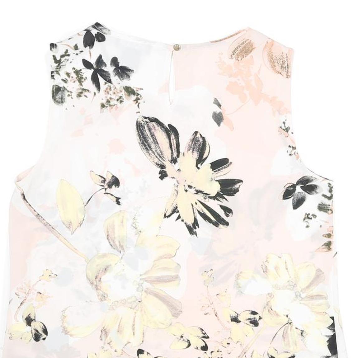 DKNY Womens Pink & Black Floral Sleeveless Round Neck Top S Lightweight