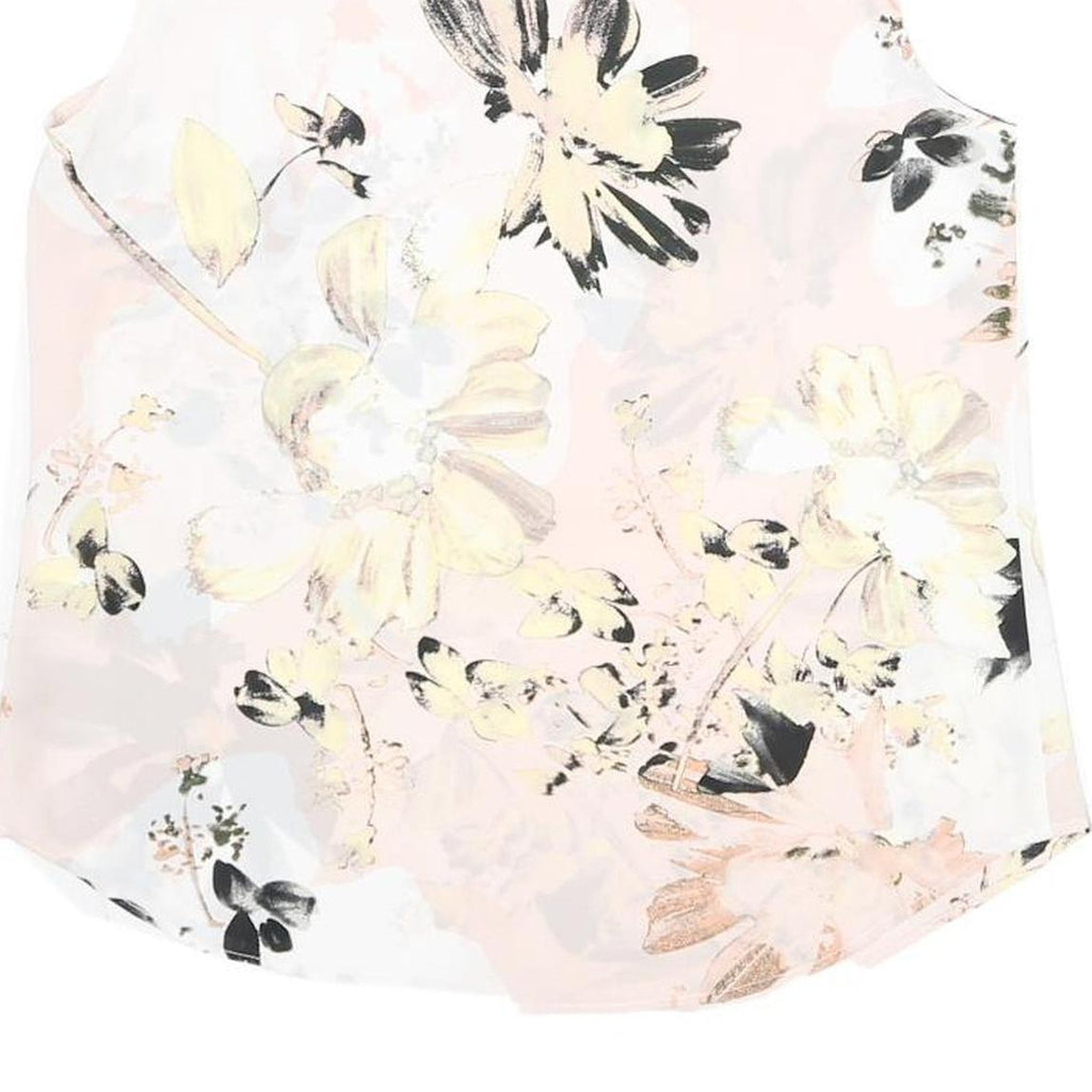 DKNY Womens Pink & Black Floral Sleeveless Round Neck Top S Lightweight