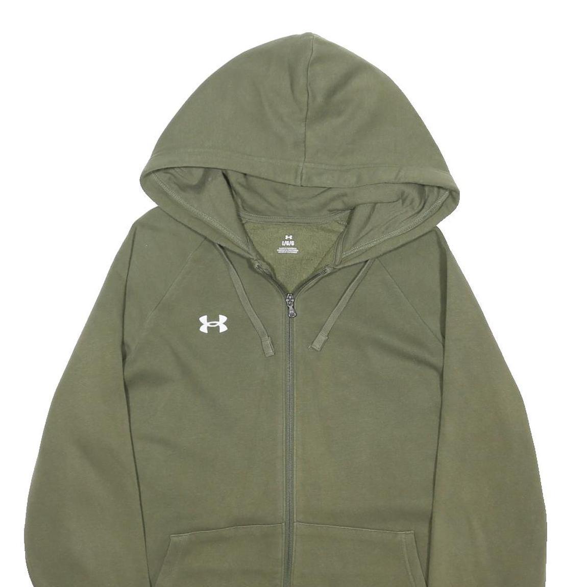 UNDER ARMOUR Mens Green Full Zip Hoodie L Cotton Blend Casual Sportswear
