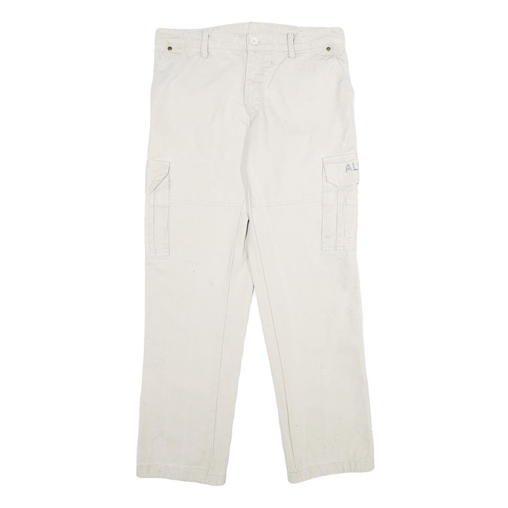 ALUART Mens Cotton White Regular Cargo Trousers W32 L32 Casual Functional Zip