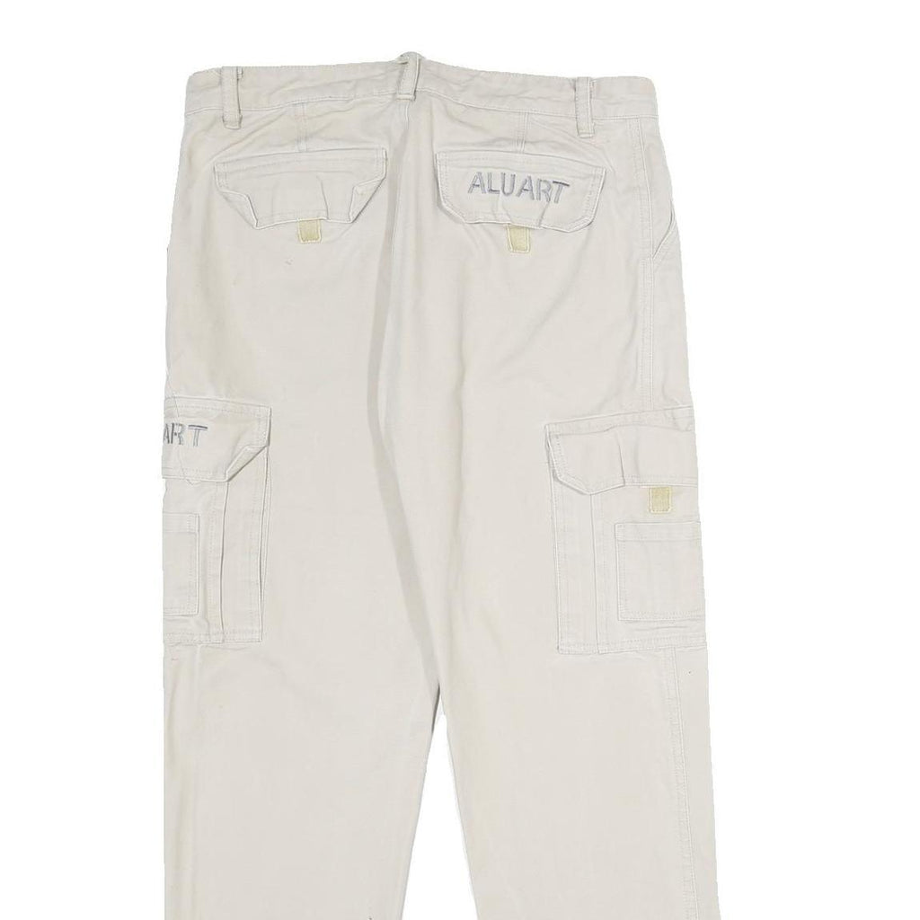 ALUART Mens Cotton White Regular Cargo Trousers W32 L32 Casual Functional Zip