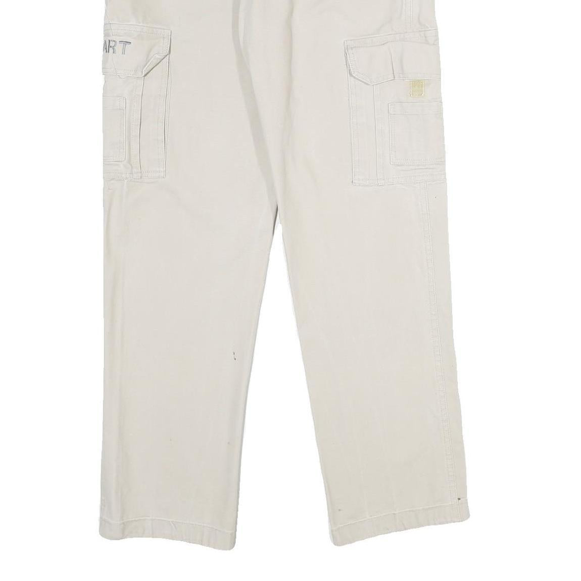 ALUART Mens Cotton White Regular Cargo Trousers W32 L32 Casual Functional Zip