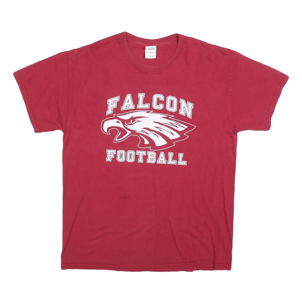 GILDAN Mens Red Falcon Football Graphic T-Shirt L Short Sleeve Crew Neck Casual