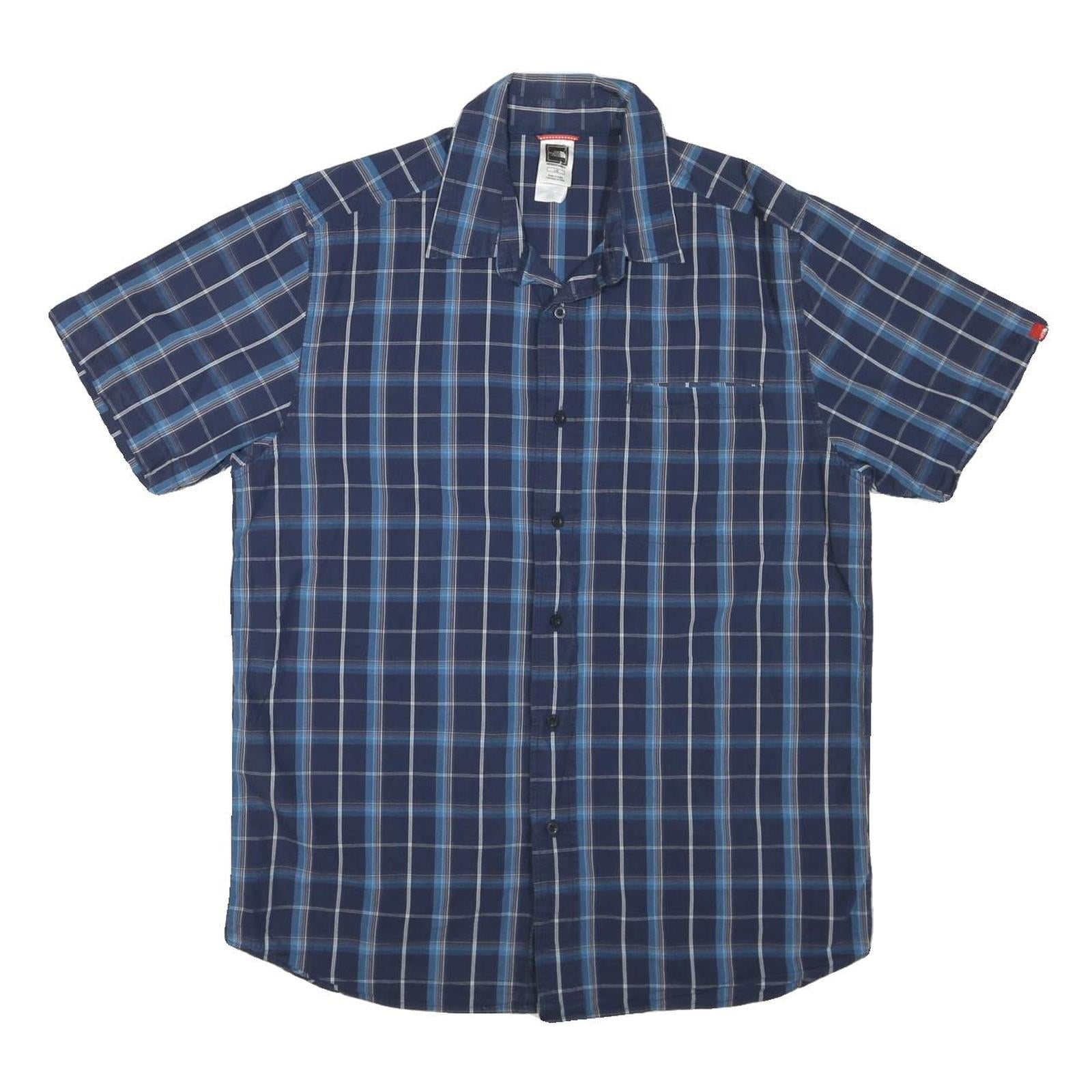 THE NORTH FACE Mens Blue Check Shirt L Cotton Blend Short Sleeve Casual
