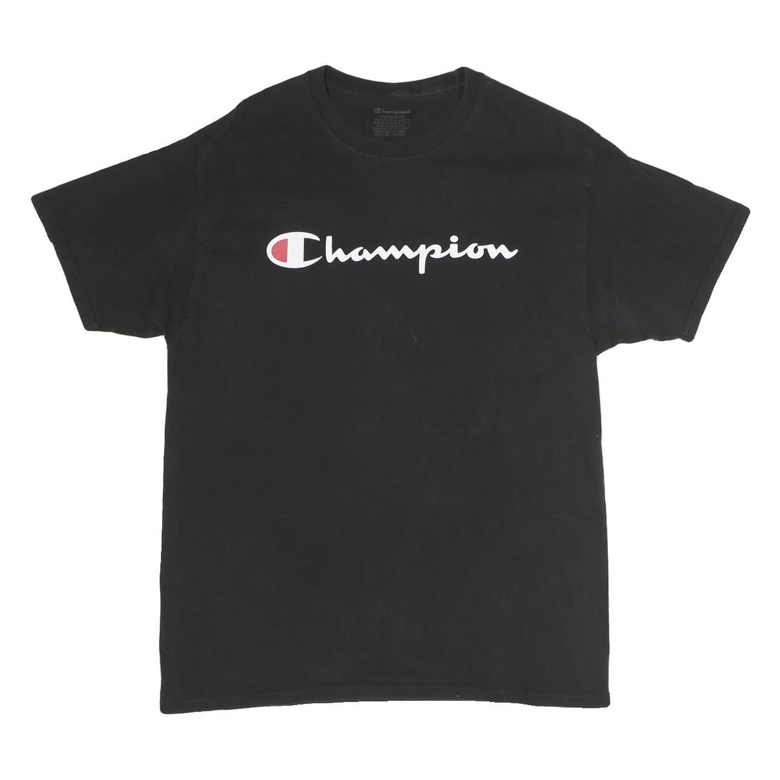 CHAMPION Mens Black Cotton Graphic T-Shirt L Short Sleeve Crew Neck Logo