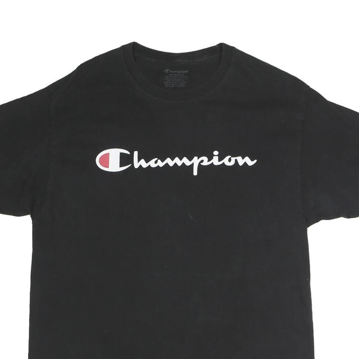 CHAMPION Mens Black Cotton Graphic T-Shirt L Short Sleeve Crew Neck Logo