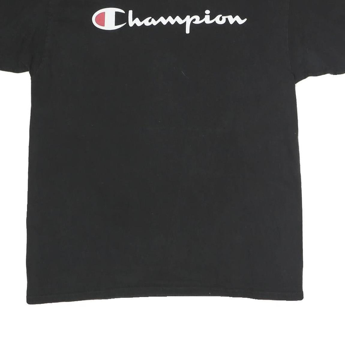 CHAMPION Mens Black Cotton Graphic T-Shirt L Short Sleeve Crew Neck Logo