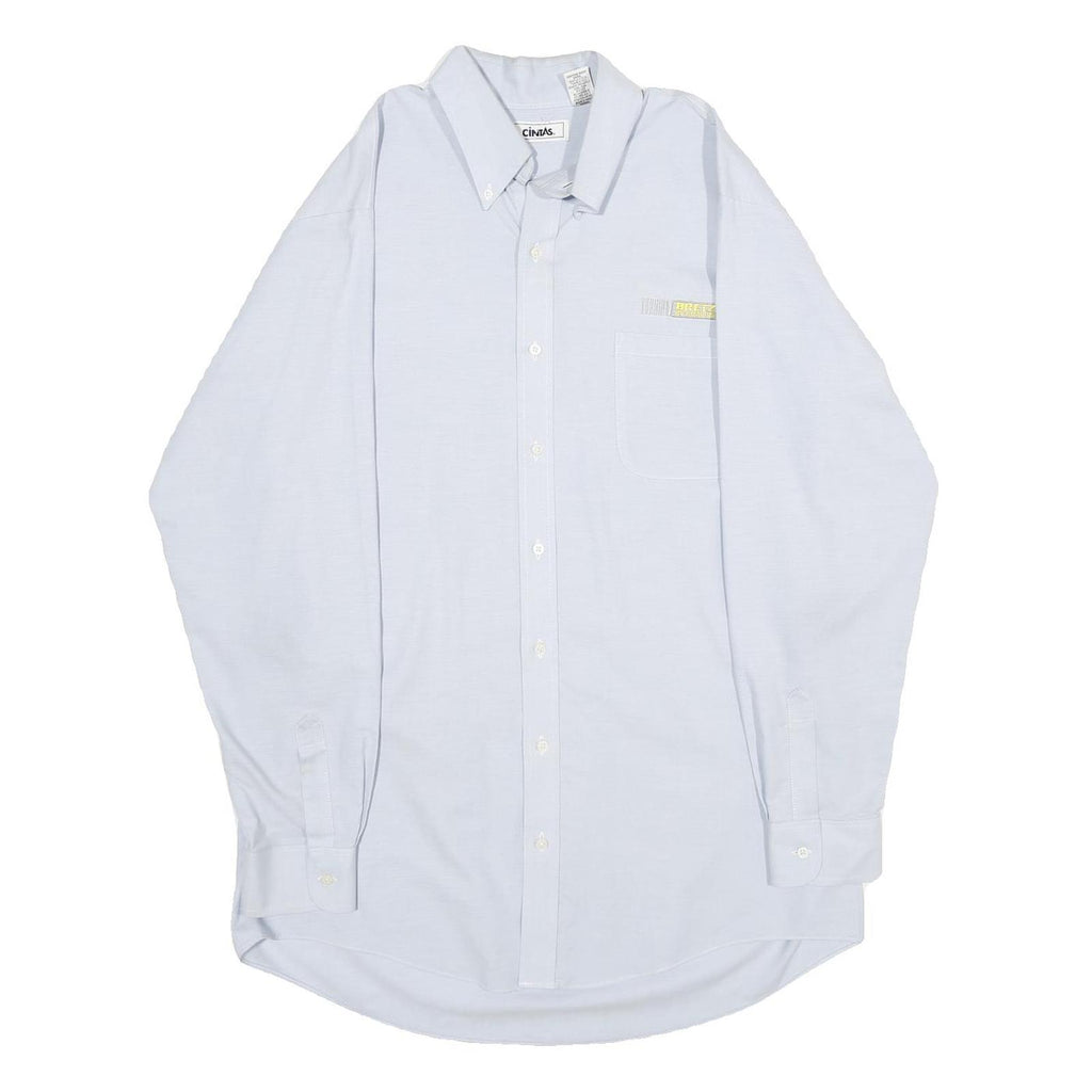 CINTAS Mens Light Blue Shirt L Button Down Collar Long Sleeve Cotton Blend