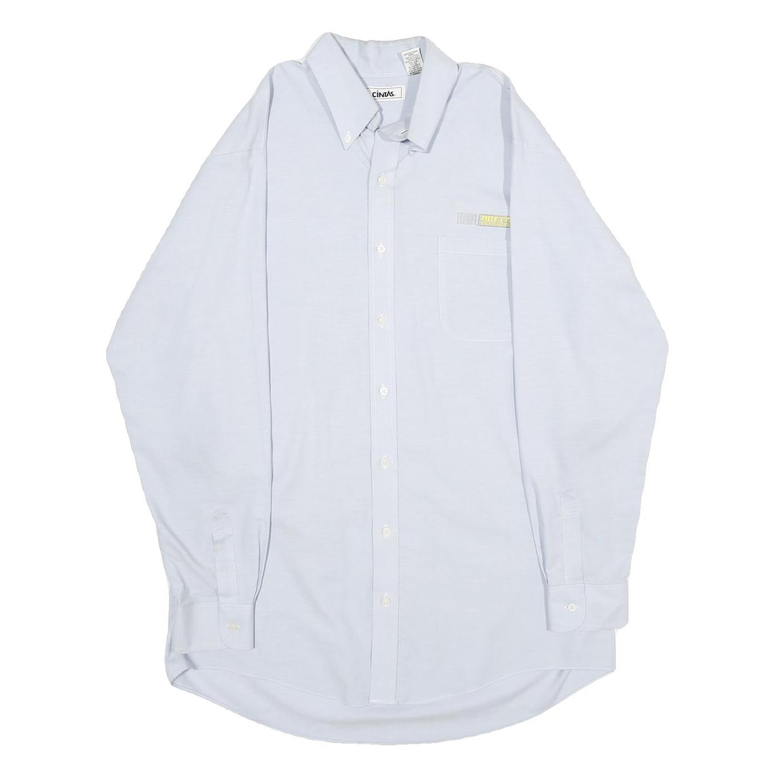 CINTAS Mens Light Blue Shirt L Button Down Collar Long Sleeve Cotton Blend