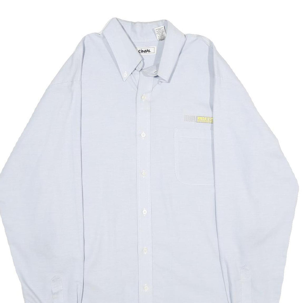CINTAS Mens Light Blue Shirt L Button Down Collar Long Sleeve Cotton Blend
