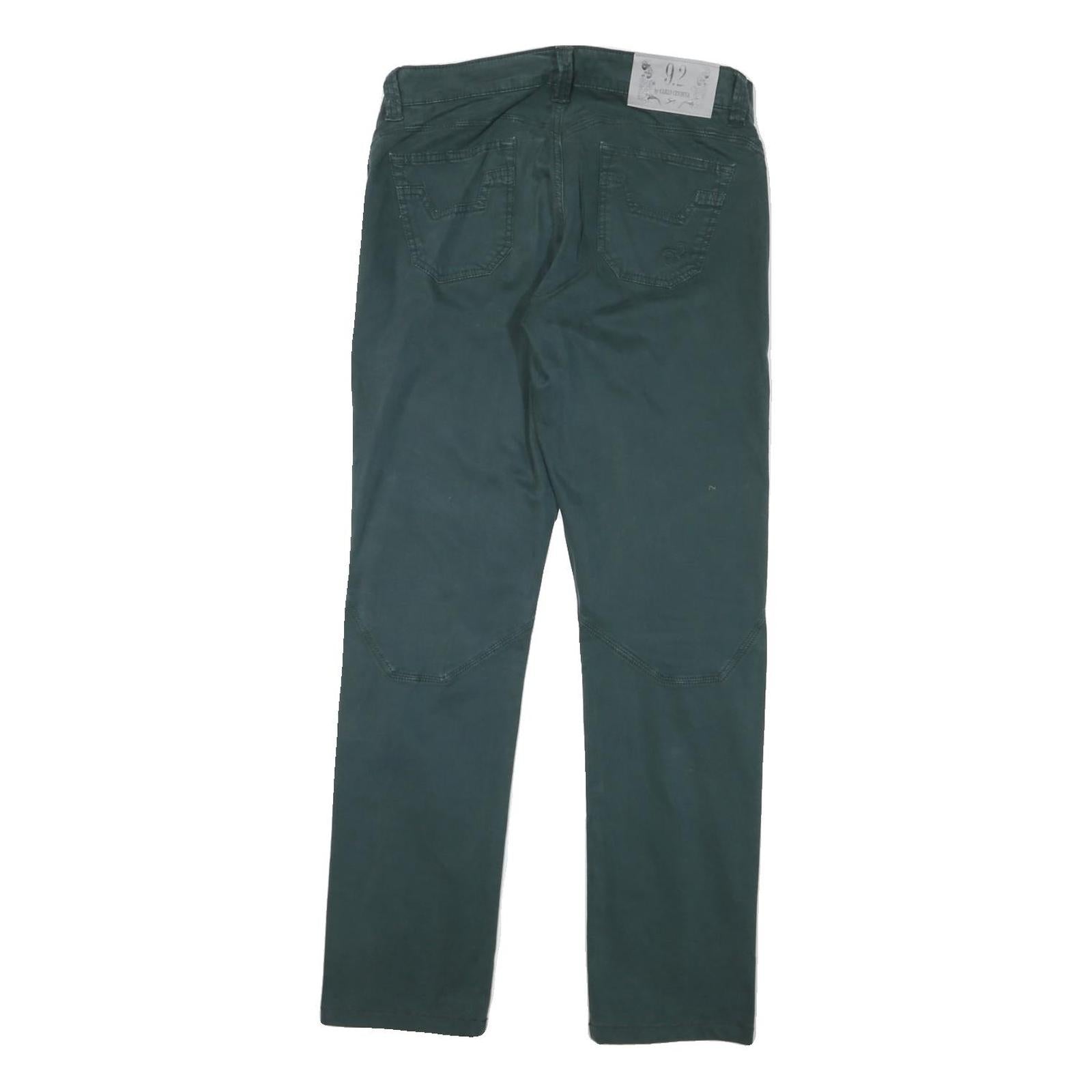 CARLO CHIONNA Mens Cotton Blend Slim Straight Green Trousers W30 L31 Stylish