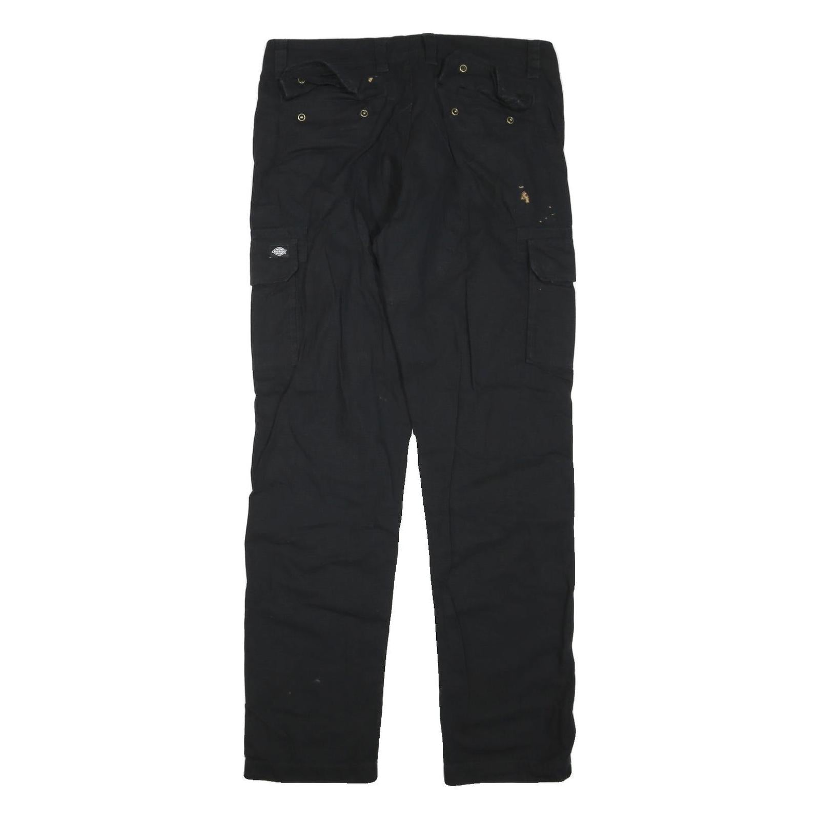 DICKIES Mens Cotton Blend Black Regular Fit Cargo Trousers W34 L34 Workwear