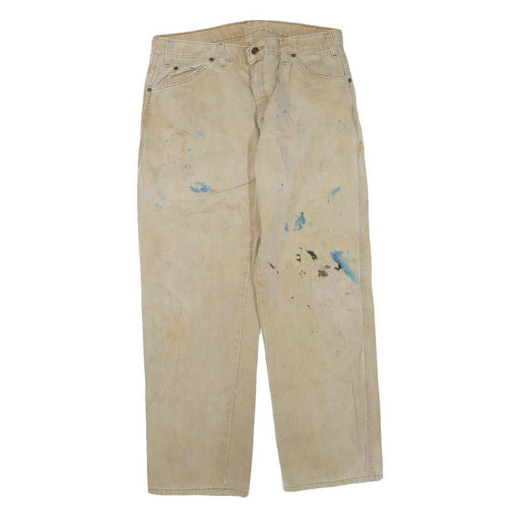 DICKIES Mens Jeans Beige Regular Straight Denim W36 L32 Paint Splatter