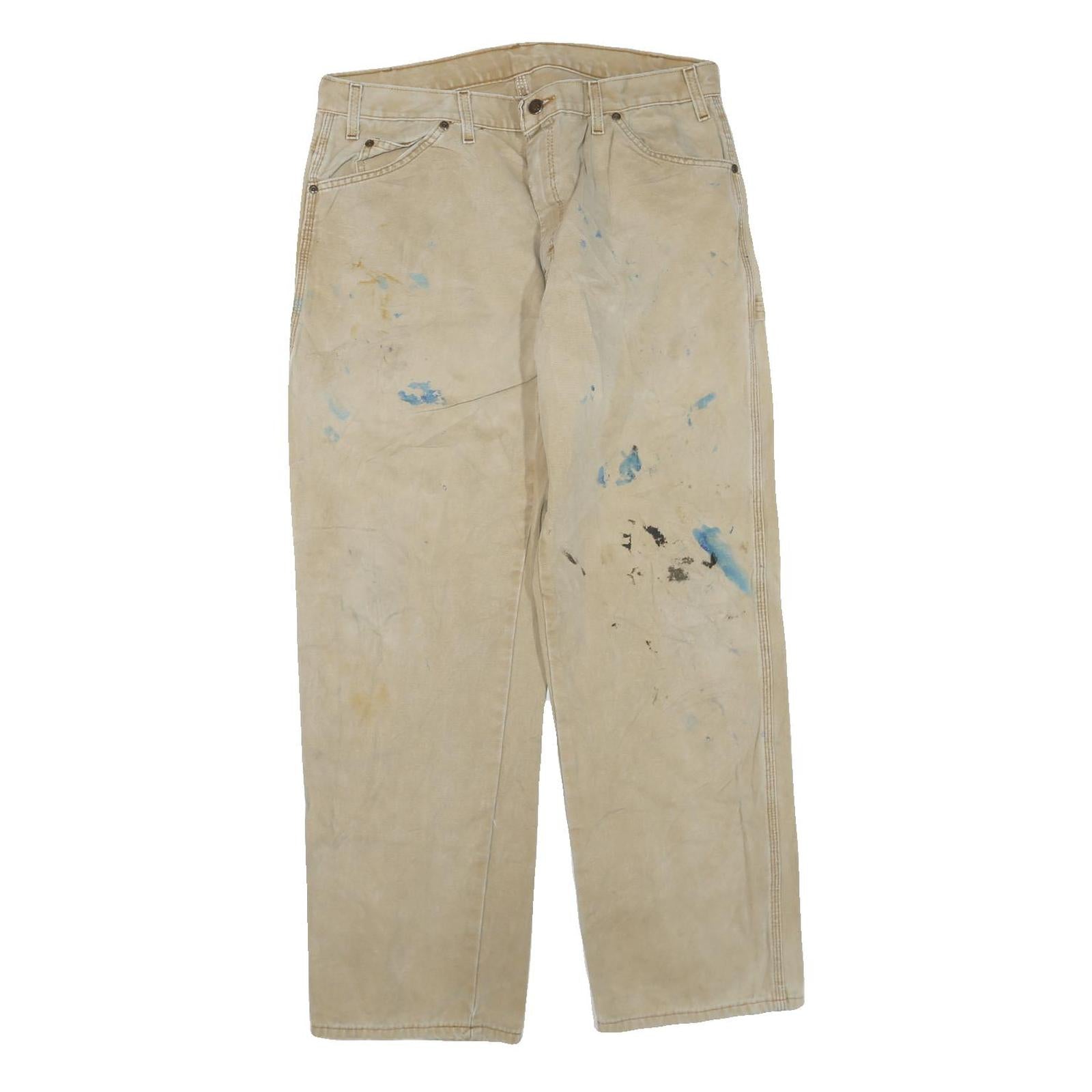 DICKIES Mens Jeans Beige Regular Straight Denim W36 L32 Paint Splatter