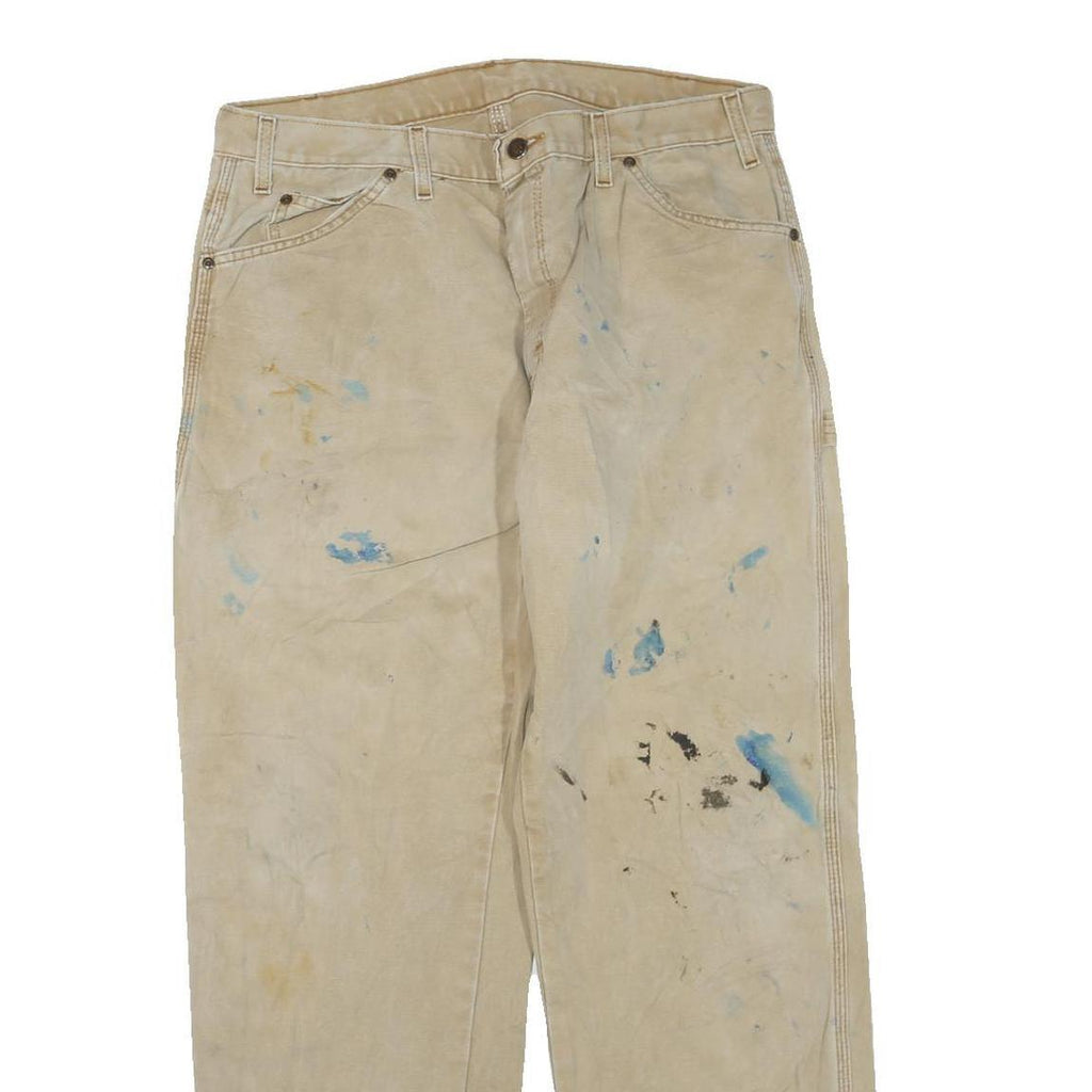 DICKIES Mens Jeans Beige Regular Straight Denim W36 L32 Paint Splatter