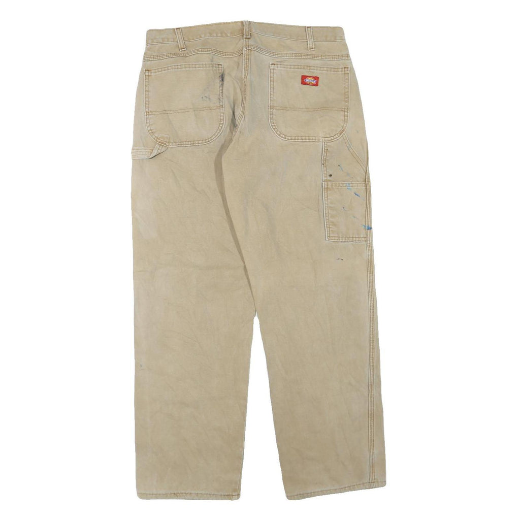 DICKIES Mens Jeans Beige Regular Straight Denim W36 L32 Paint Splatter