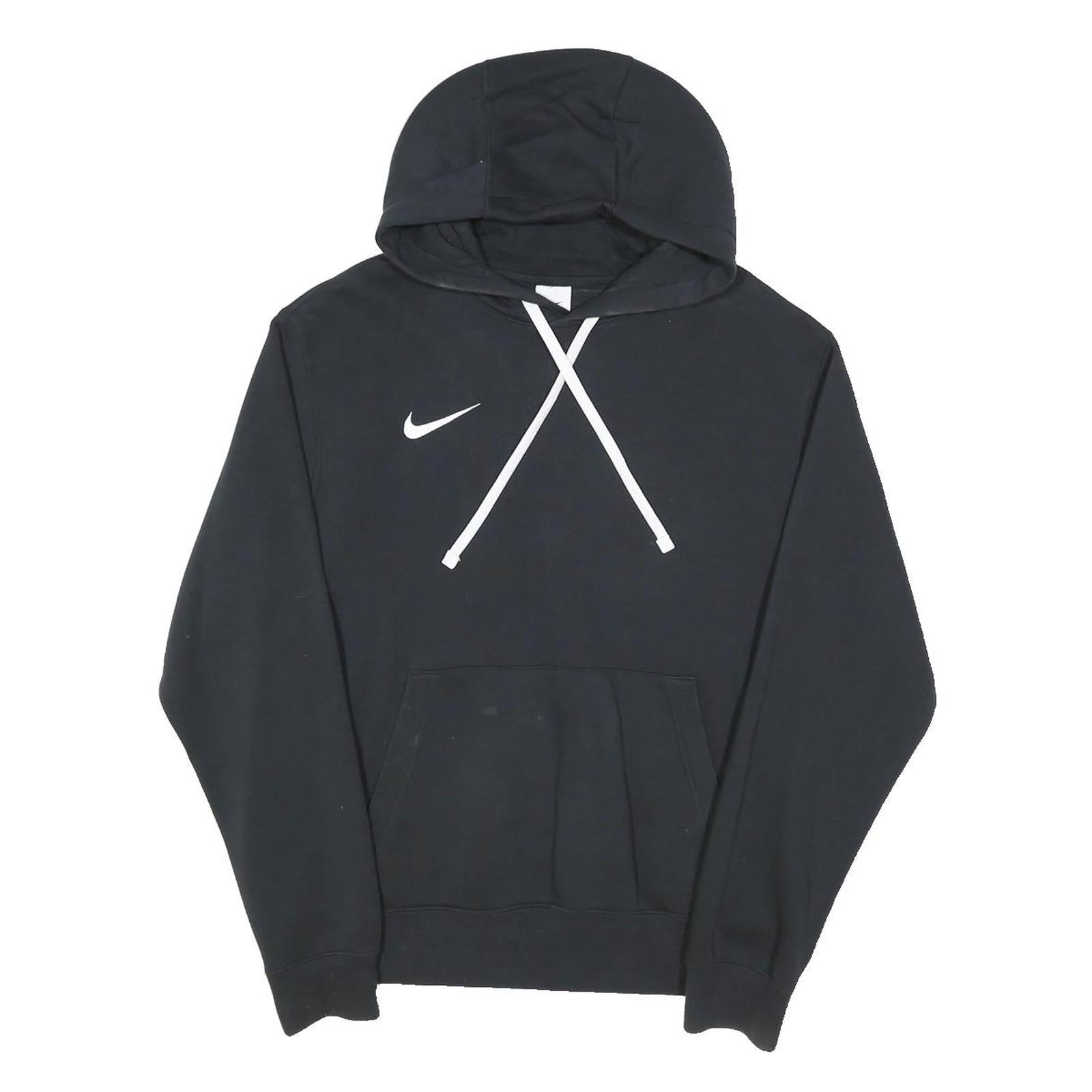NIKE Mens Black Hoodie M Cotton Blend Pullover Swoosh Logo Casual