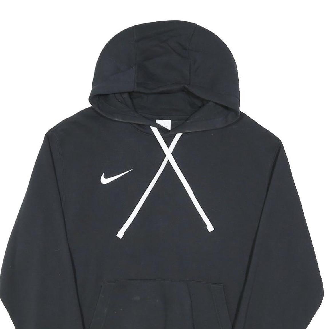 NIKE Mens Black Hoodie M Cotton Blend Pullover Swoosh Logo Casual