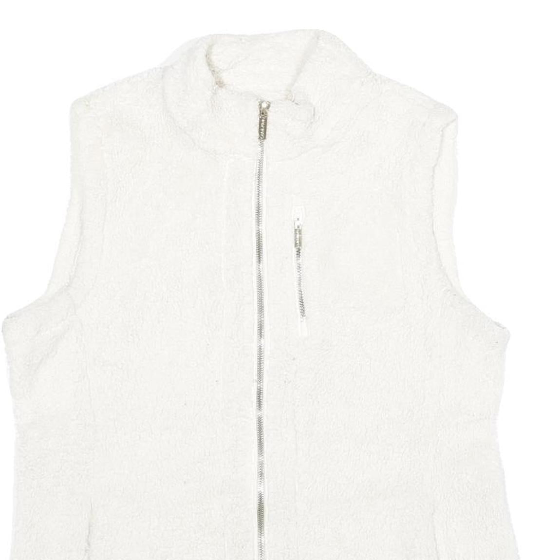 CALVIN KLEIN Womens White Polyester Regular Zip Sleeveless Jacket M Sherpa