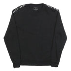 DKNY Womens Black Sweatshirt Crew Neck M Logo Tape Shoulder Stripe Casual