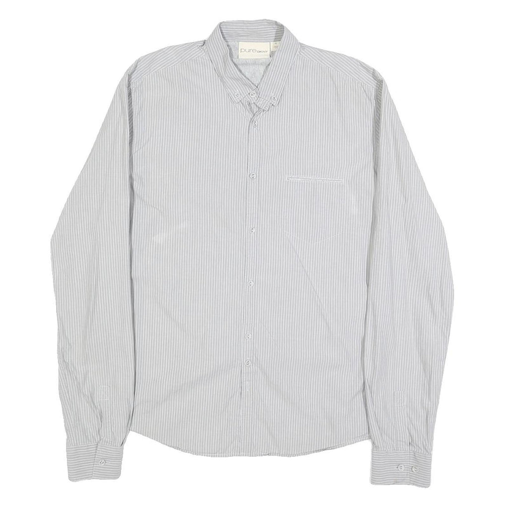 DKNY Mens Grey & White Stripe Shirt M Button Down Collar Long Sleeve Smart