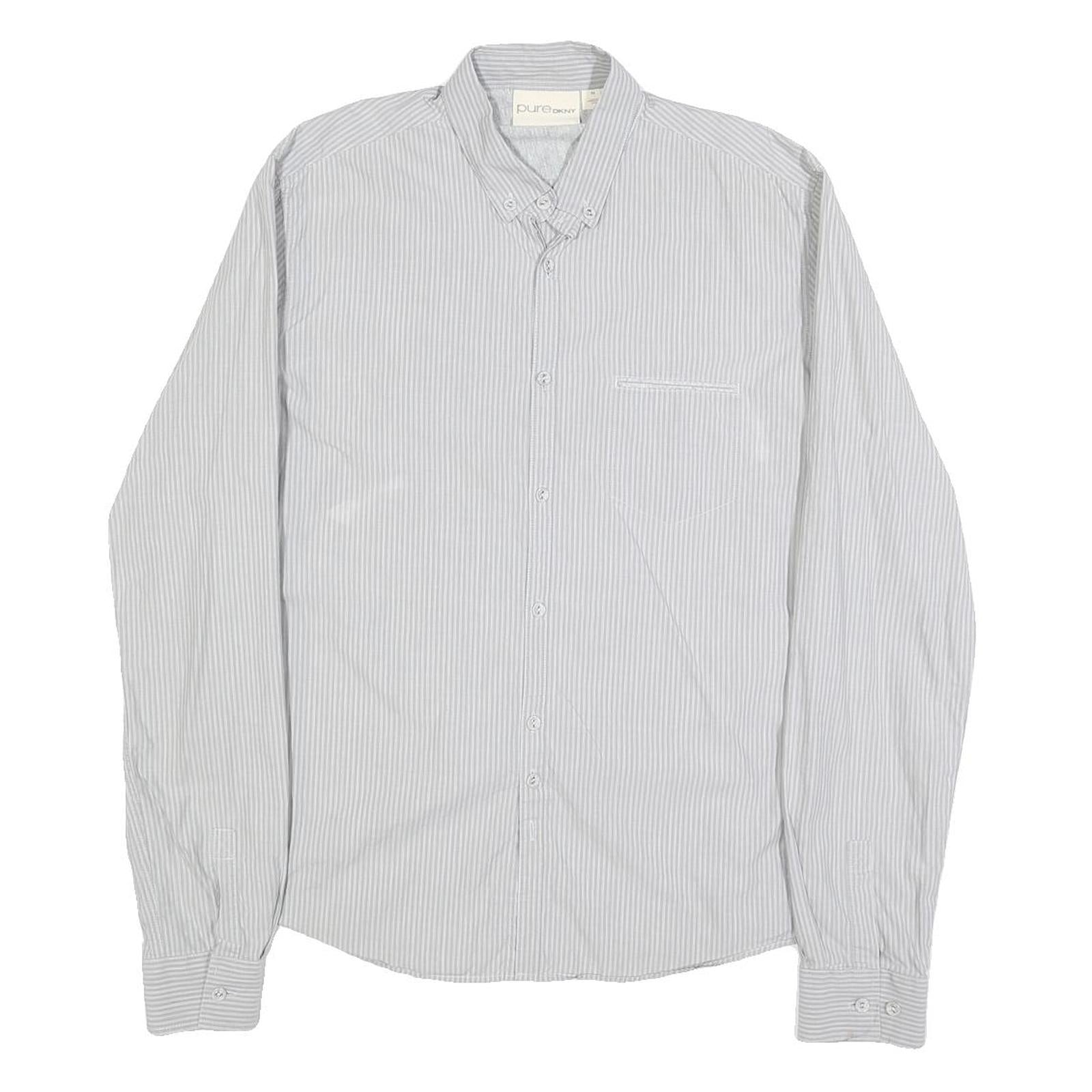 DKNY Mens Grey & White Stripe Shirt M Button Down Collar Long Sleeve Smart