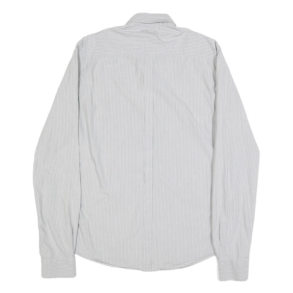 DKNY Mens Grey & White Stripe Shirt M Button Down Collar Long Sleeve Smart