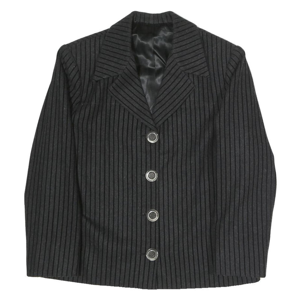 Womens Black Pinstripe Button Jacket M Polyester Blend Classic Formal Wear