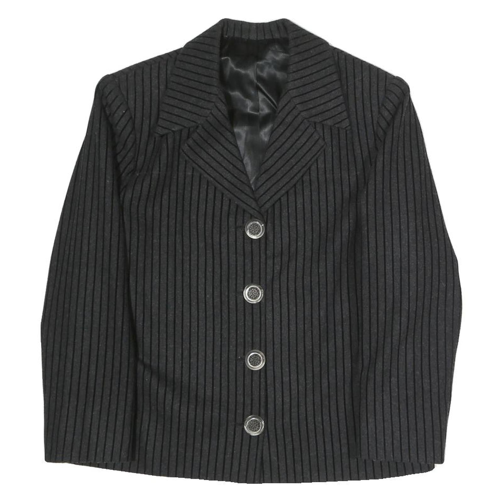 Womens Black Pinstripe Button Jacket M Polyester Blend Classic Formal Wear