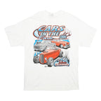 HANES Mens White Cars In The Park Vintage T-Shirt L Short Sleeve Crew Neck
