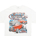 HANES Mens White Cars In The Park Vintage T-Shirt L Short Sleeve Crew Neck