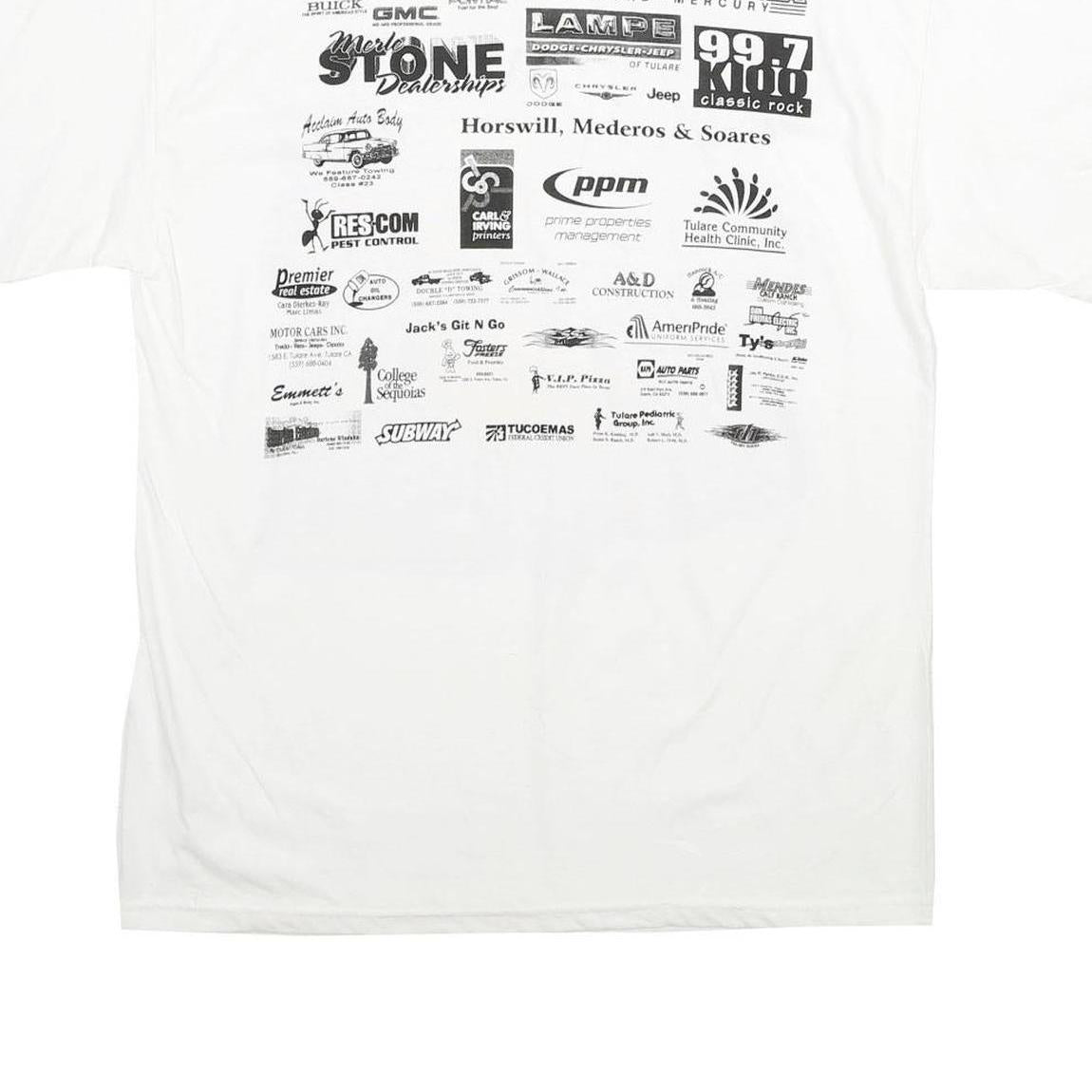 HANES Mens White Cars In The Park Vintage T-Shirt L Short Sleeve Crew Neck