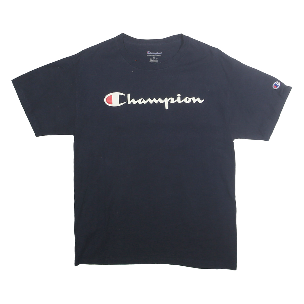 CHAMPION Mens Navy Blue Cotton T-Shirt M Short Sleeve Crew Neck Casual Logo